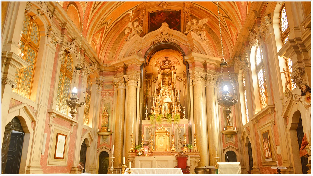 Painted ceiling and gilded altar inside St Anthony’s Church