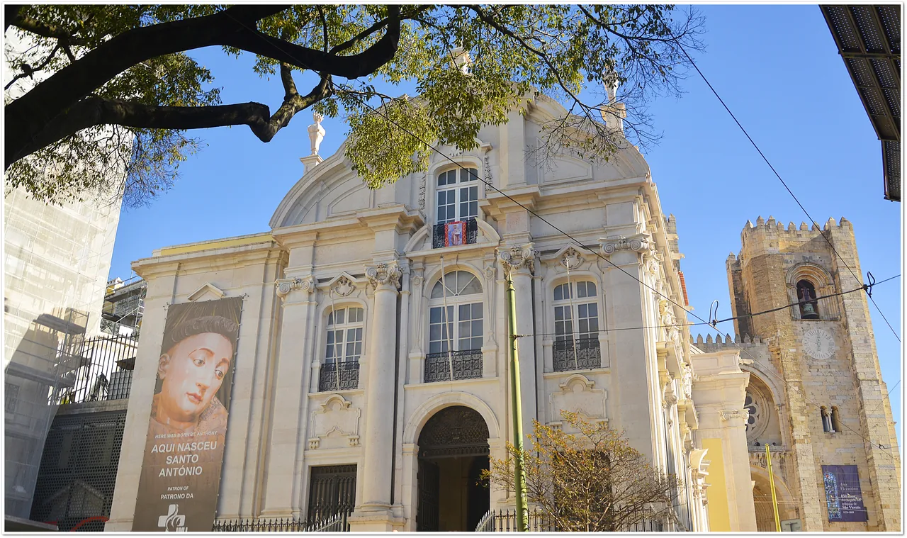 St Anthony’s Church façade and curved steps beside Lisbon Cathedral