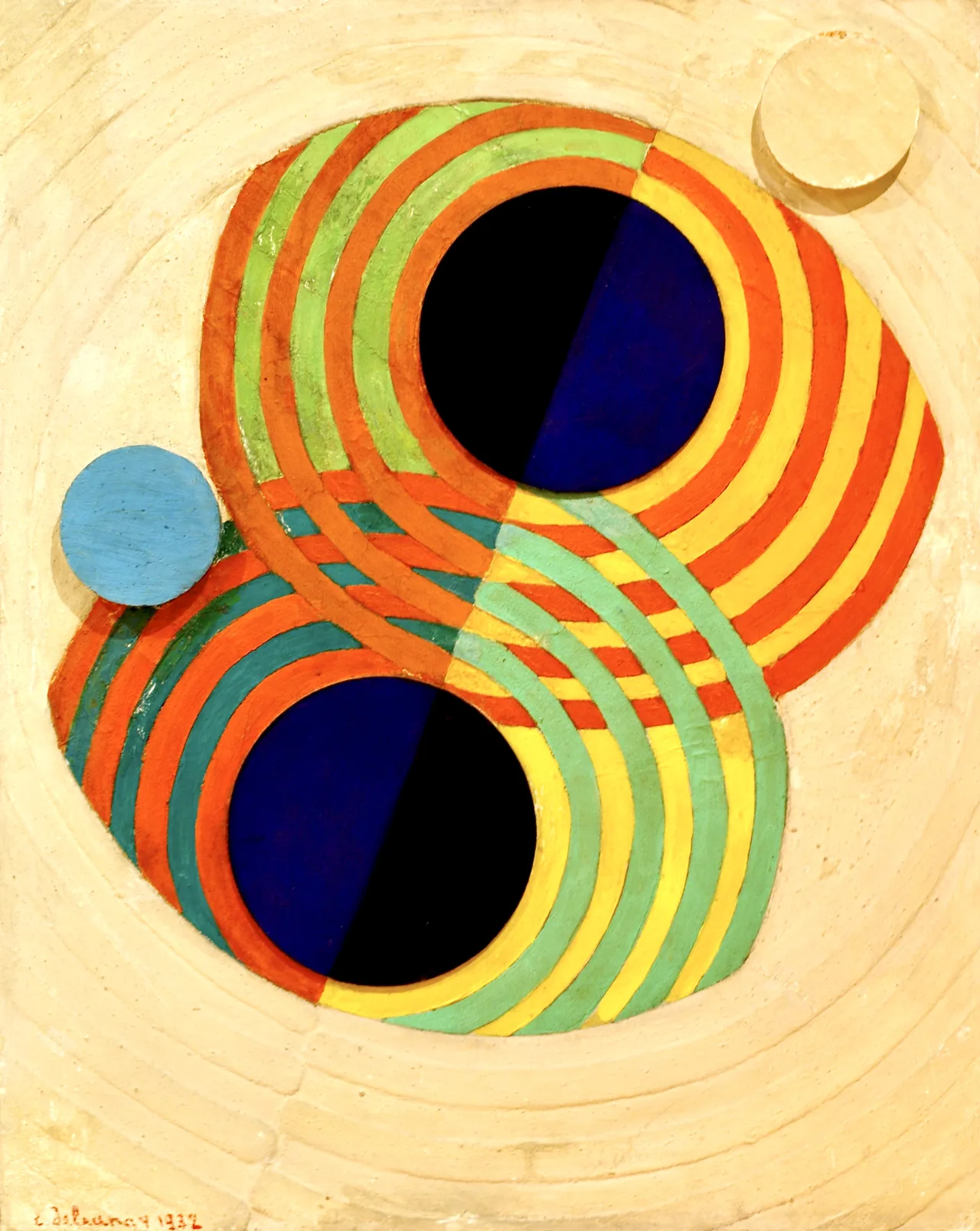 Círculos e faixas coloridos em Relevo, Ritmos, de Robert Delaunay, fotografado na Coleção Berardo.