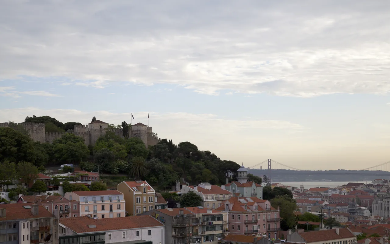 São Jorge Castle and the Tagus seen across Lisbon from Graça.