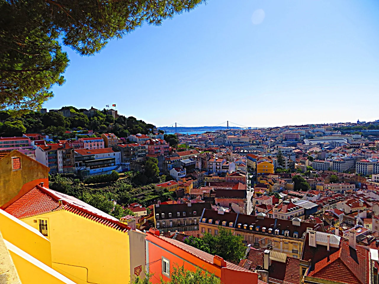 Lisbon’s rooftops and castle hill seen from the Graça viewpoint.