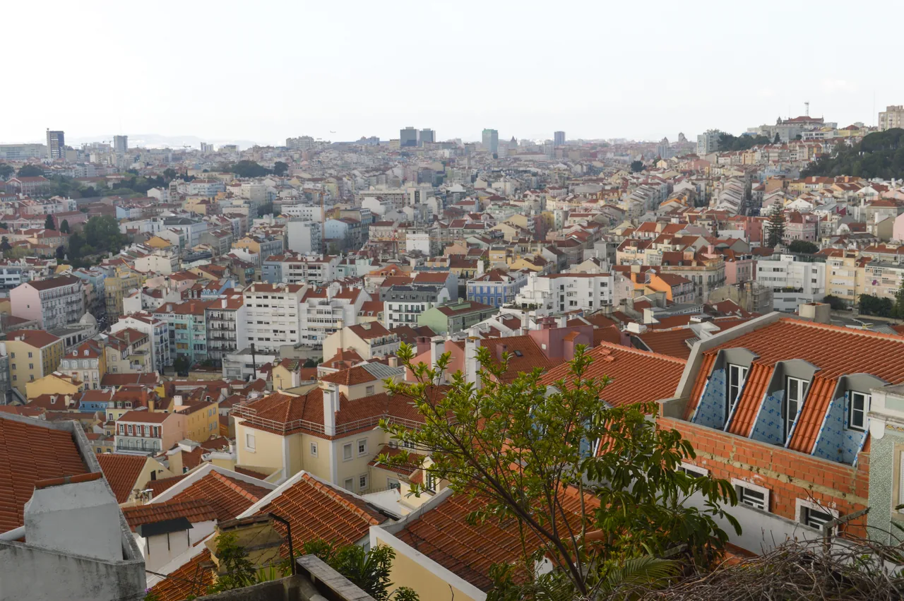 Lisbon’s red roofs and densely packed streets seen from Senhora do Monte.