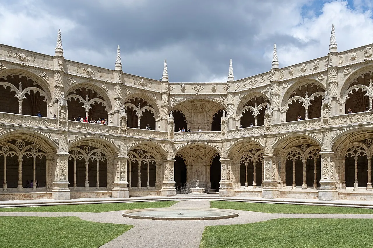 Carved columns, arches and pinnacles surrounding the monastery’s cloister courtyard.