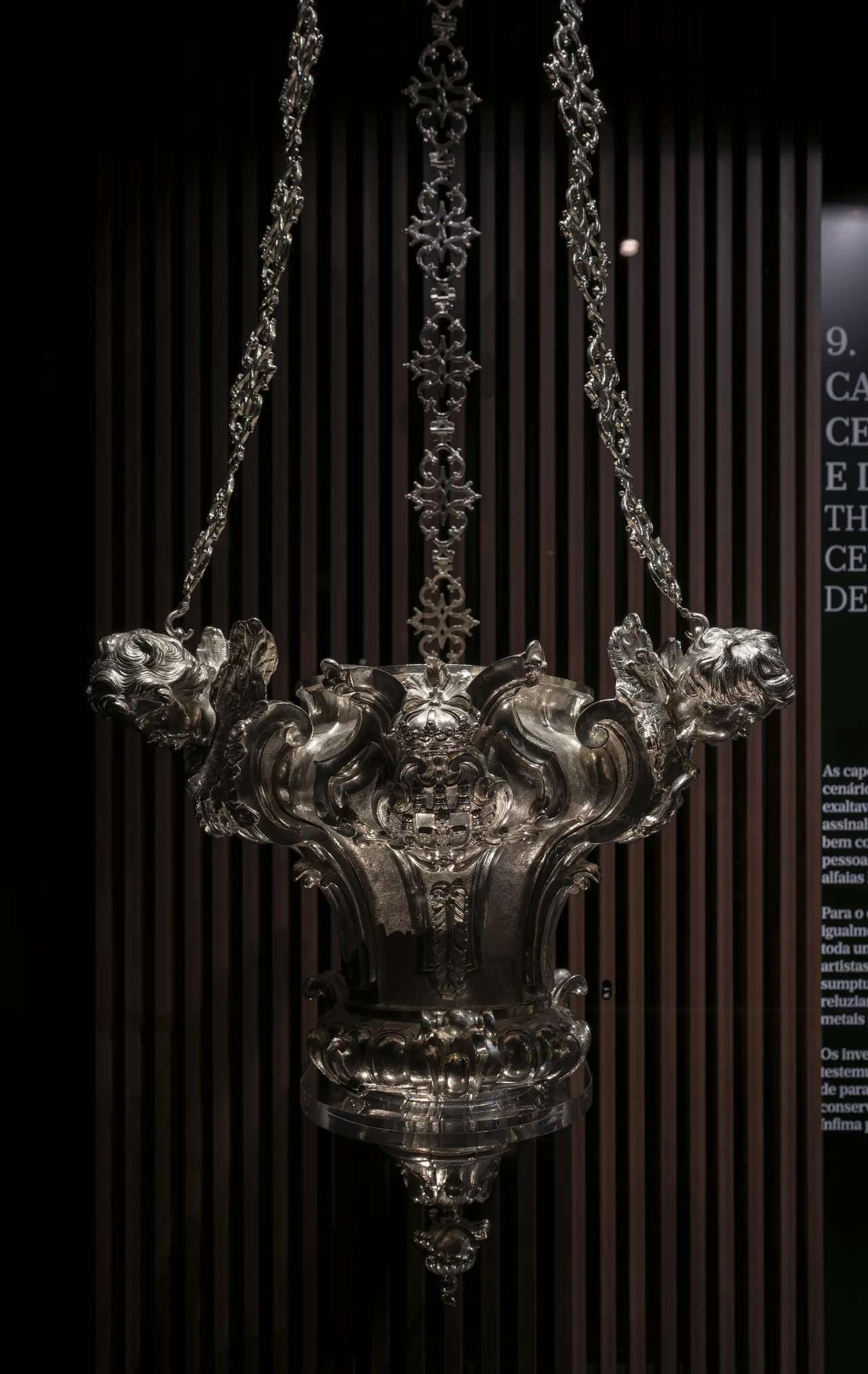 Elaborate suspended silver lamp from the royal chapel in the Royal Treasure Museum
