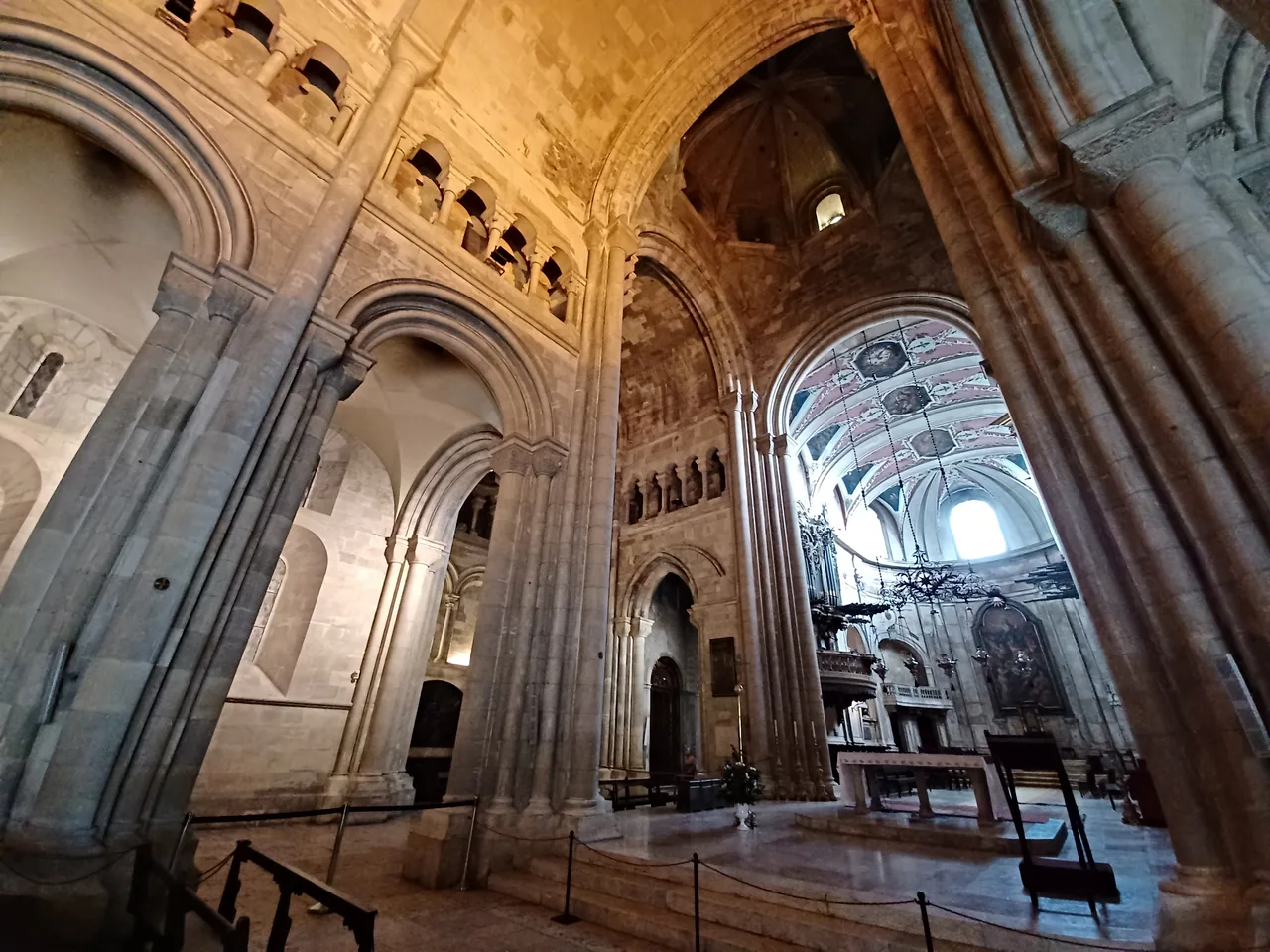 The nave arches and decorated vaults inside Lisbon Cathedral.