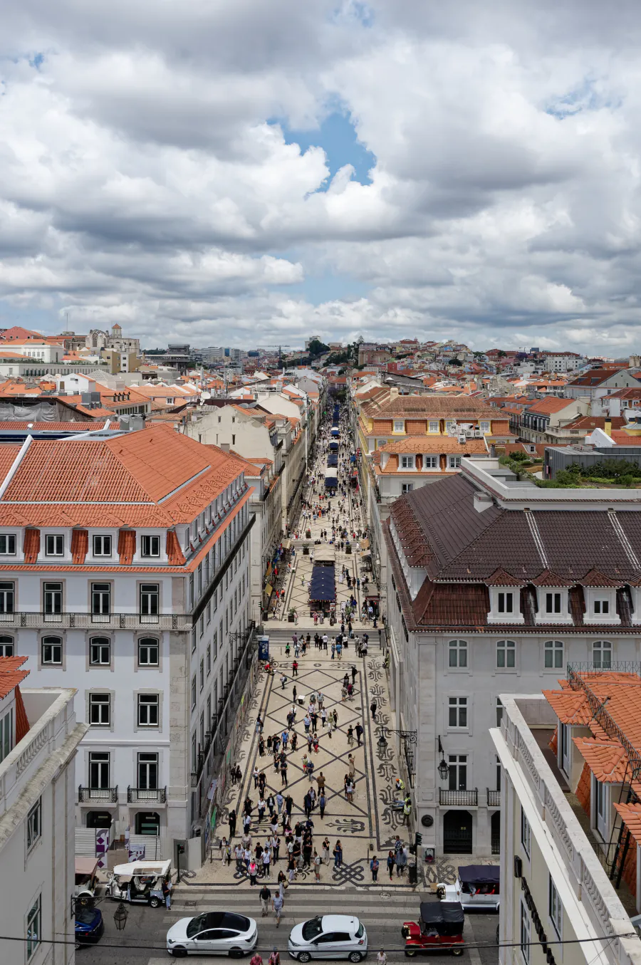 Rua Augusta seen from the triumphal arch in central Lisbon.