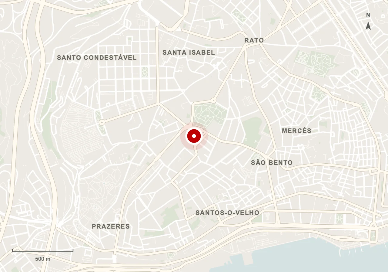 Map showing Basílica da Estrela in Lisbon