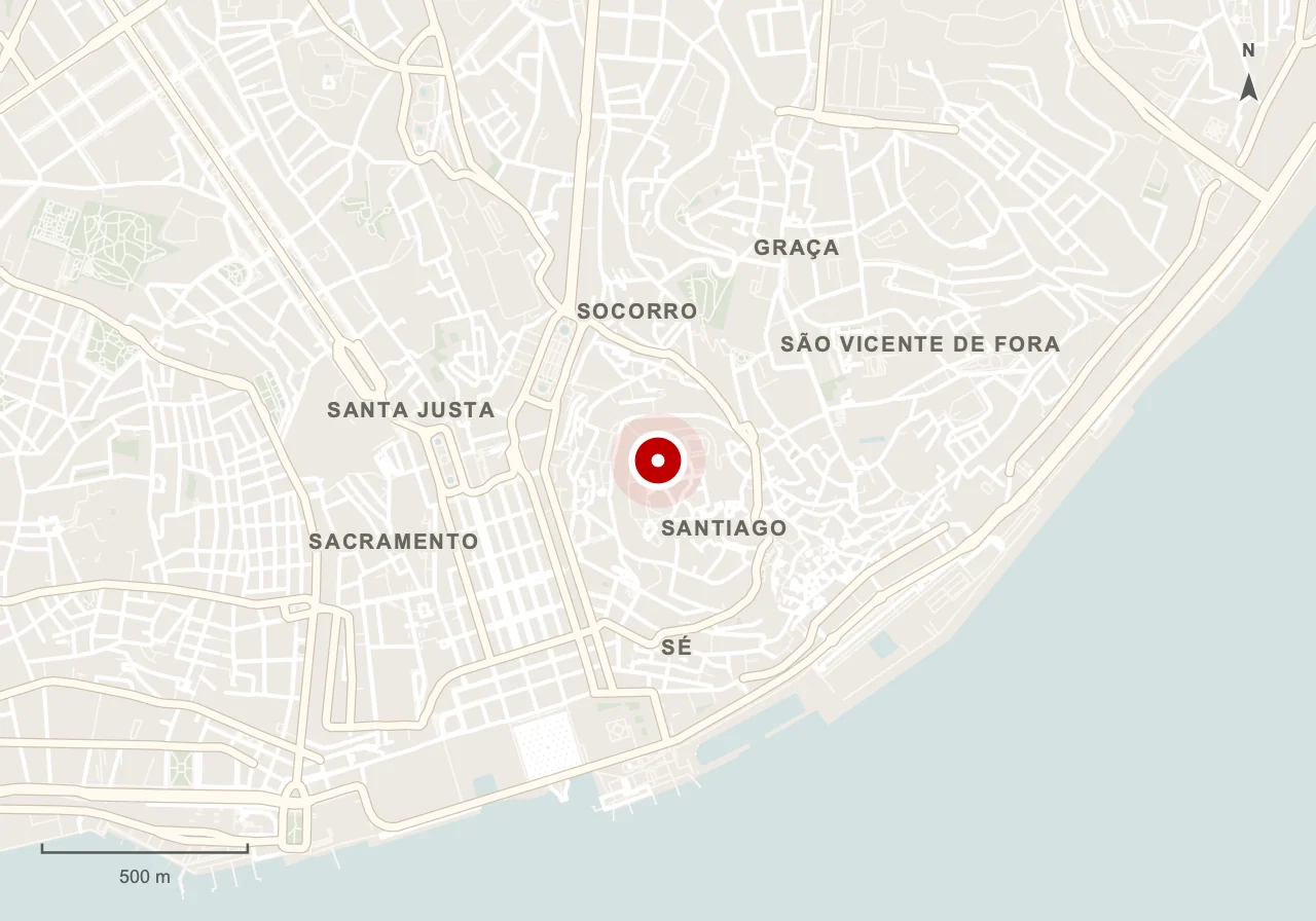 Map showing São Jorge Castle in Lisbon
