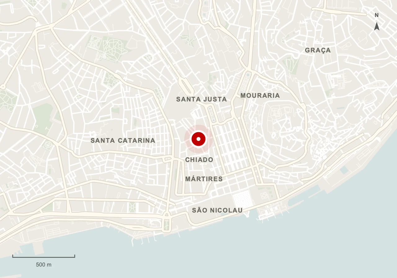 Map showing Carmo Convent in Lisbon