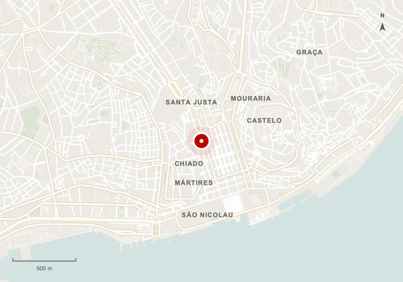 Map showing Santa Justa Lift in Lisbon