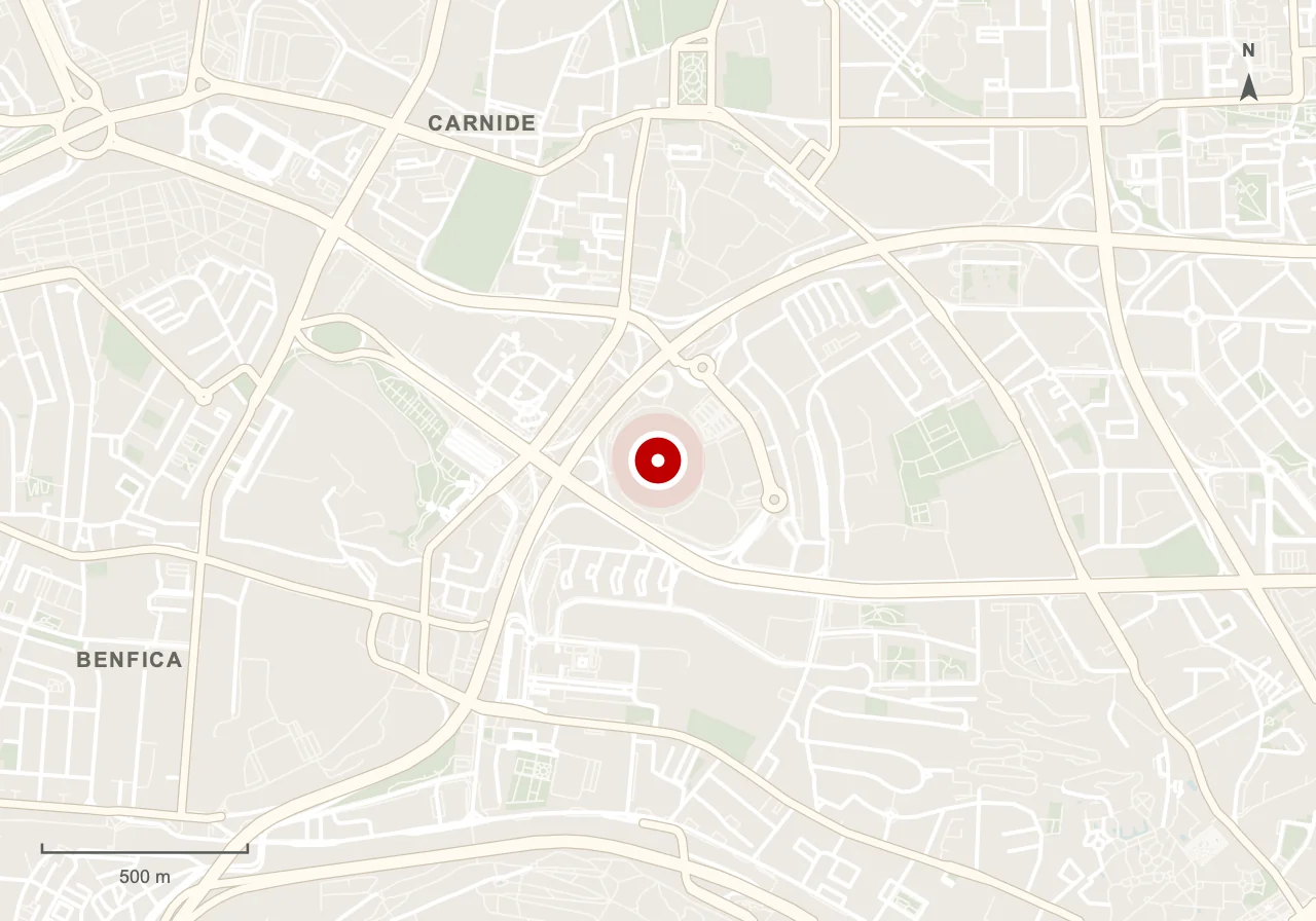 Map showing the reference area for Benfica Stadium & Museum in Lisbon
