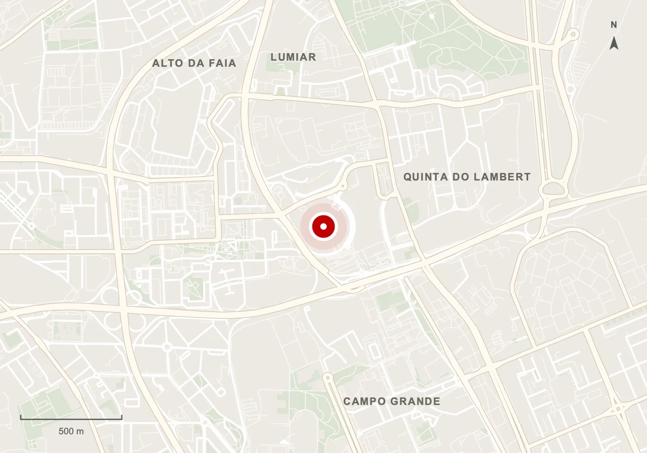 Mapa da zona de referência de Estádio e Museu do Sporting em Lisboa