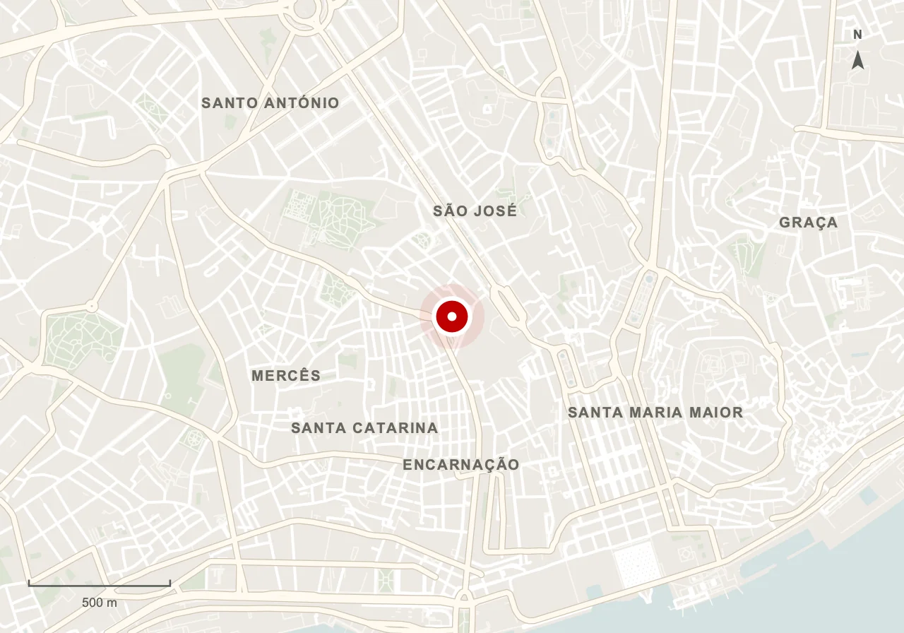 Map showing São Pedro de Alcântara Viewpoint in Lisbon