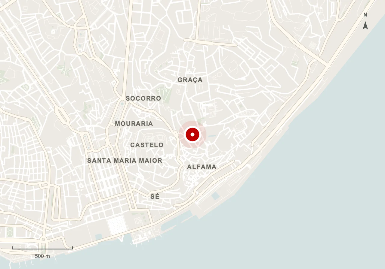 Map showing São Vicente de Fora Monastery in Lisbon